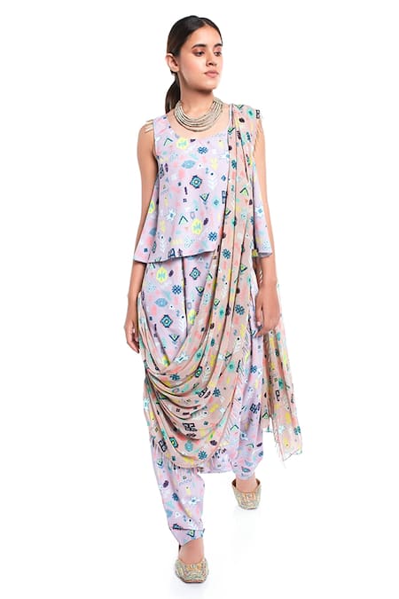 PS Pret by Payal Singhal Bandhani Kilim Print Top & Draped Pant Set 