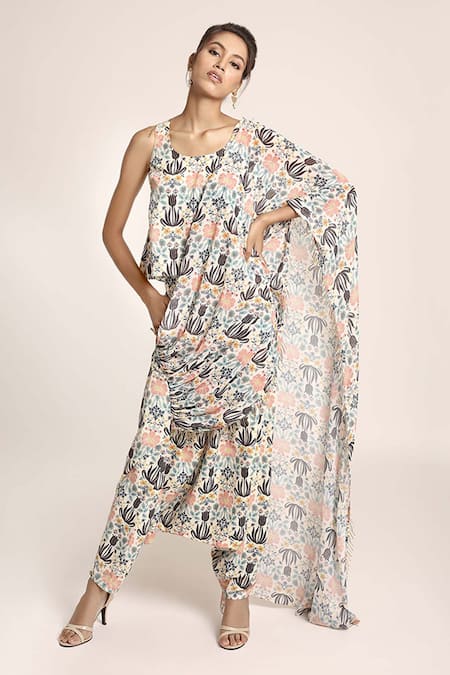 PS Pret by Payal Singhal Tulip Garden Print Top & Draped Pant Set 