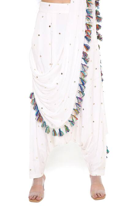 Payal Singhal Off White Georgette Embroidered Mukaish U Neck Draped Pant Saree With Choli at Aza Fashions Payal Singhal_Off White Georgette Embroidered Mukaish U Neck Draped Pant Saree With Choli _at_Aza_Fashions