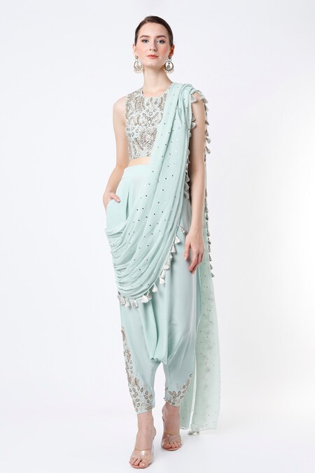 Mint Green Dhoti Fancy Sarees at best price in Delhi by Aza Fashions  Private Limited | ID: 14635958355