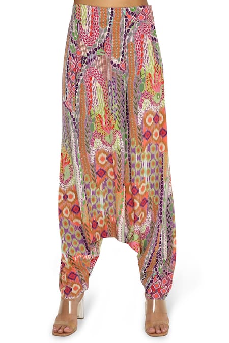 Payal Singhal Multi Color Crepe Printed African Round Tunic And Low Crotch Pant Set at Aza Fashions Payal Singhal_Multi Color Crepe Printed African Round Tunic And Low Crotch Pant Set _at_Aza_Fashions