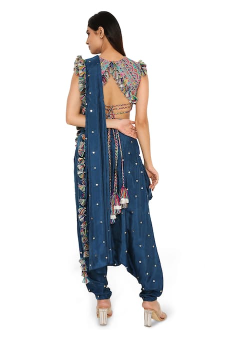 Shop Payal Singhal Blue Silk Geometric Round Dhoti Saree With Blouse at Aza Fashions Shop_Payal Singhal_Blue Silk Geometric Round Dhoti Saree With Blouse _at_Aza_Fashions