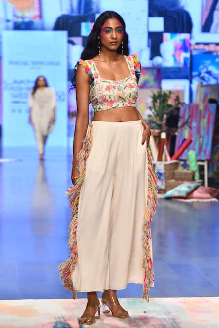 Payal Singhal Grey Georgette Embroidery Thread Scoop Neck Rene Bustier And Culottes Set 