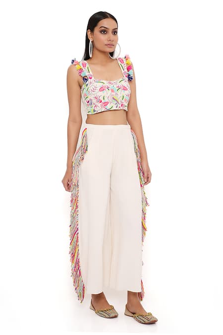 Buy Payal Singhal Grey Georgette Embroidery Thread Scoop Neck Rene Bustier And Culottes Set Buy_Payal Singhal_Grey Georgette Embroidery Thread Scoop Neck Rene Bustier And Culottes Set