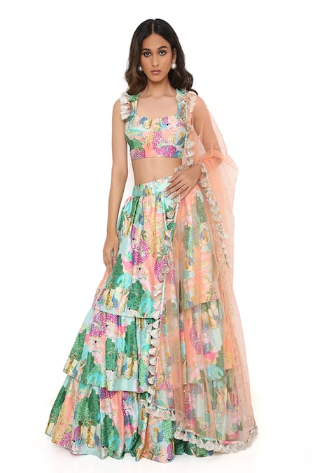 Payal Singhal Kuno Print Ruffle Lehenga Set 