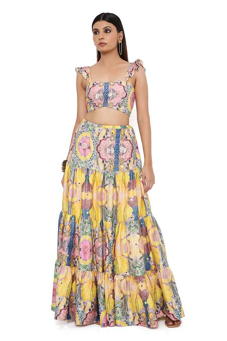 Buy Payal Singhal Yellow Dupion Silk And Embroidery Enchanted Alice Bustier & Skirt Set Online at Aza Fashions Buy_Payal Singhal_Yellow Dupion Silk And Embroidery Enchanted Alice Bustier & Skirt Set _Online_at_Aza_Fashions