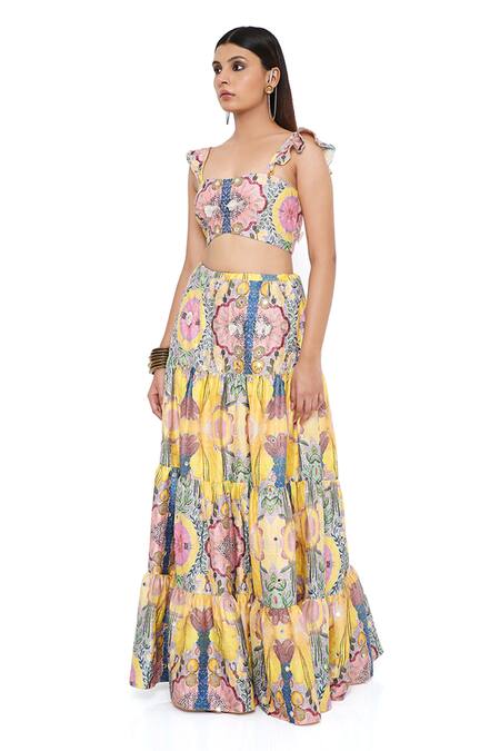 Buy Payal Singhal Yellow Dupion Silk And Embroidery Enchanted Alice Bustier & Skirt Set Buy_Payal Singhal_Yellow Dupion Silk And Embroidery Enchanted Alice Bustier & Skirt Set