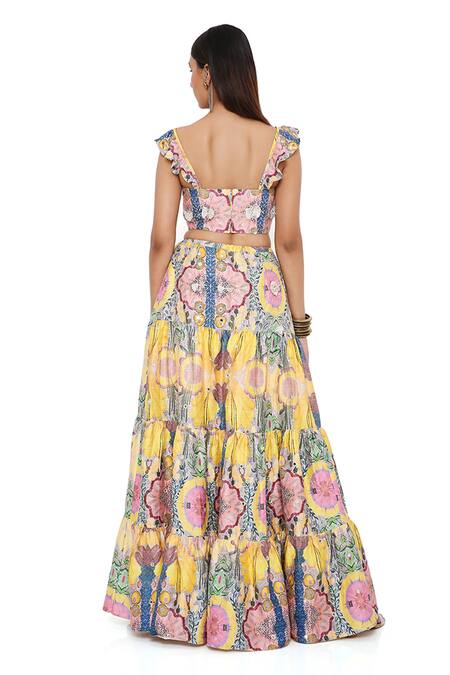 Shop Payal Singhal Yellow Dupion Silk And Embroidery Enchanted Alice Bustier & Skirt Set Shop_Payal Singhal_Yellow Dupion Silk And Embroidery Enchanted Alice Bustier & Skirt Set