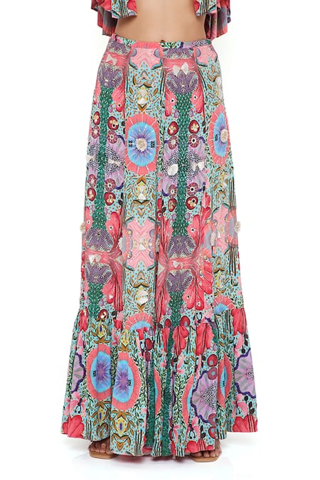 Shop_Payal Singhal_Red Crepe And Embroidery Enchanted Blunt V Noelle Top & Skirt Set 