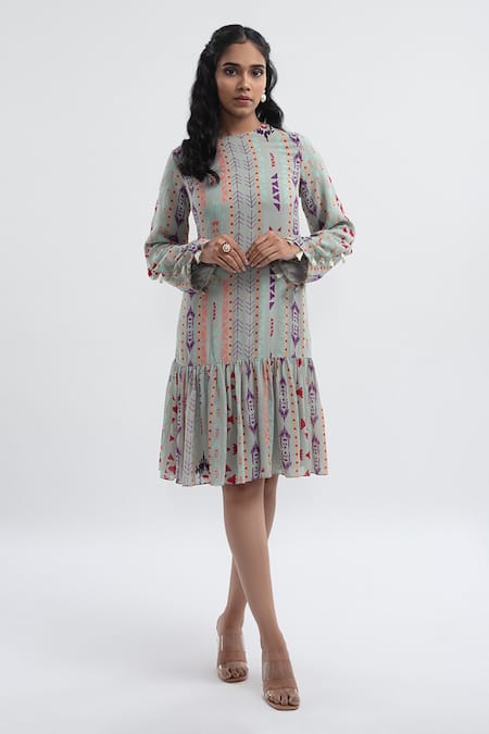 PS Pret by Payal Singhal Ikat Stripe Print Frill Dress 