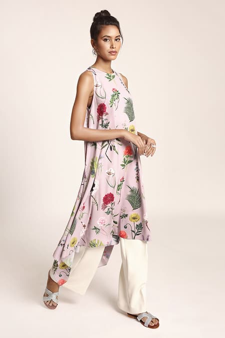 PS Pret By Payal Singhal_Purple Art Crepe Bageecha Prints Round Tunic _Online_at_Aza_Fashions