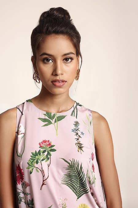 Buy_PS Pret By Payal Singhal_Purple Art Crepe Bageecha Prints Round Tunic _Online_at_Aza_Fashions