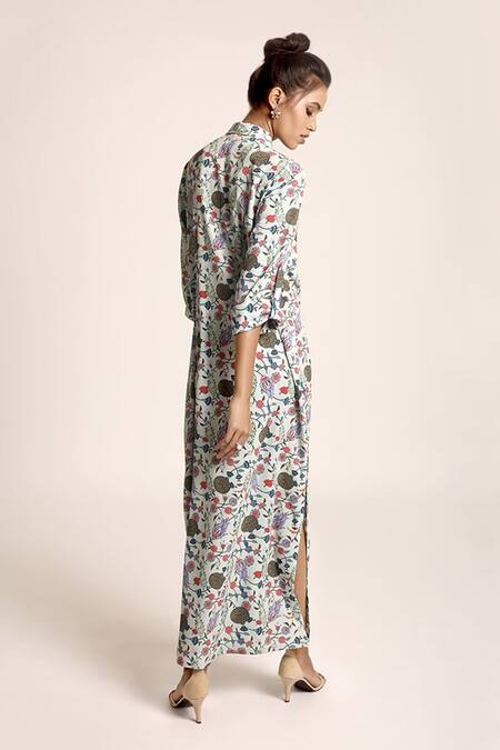 Shop PS Pret By Payal Singhal Blue Art Crepe Turkish Prints Collared Neck Shirt Dress at Aza Fashions Shop_PS Pret By Payal Singhal_Blue Art Crepe Turkish Prints Collared Neck Shirt Dress_at_Aza_Fashions