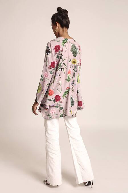 Shop PS Pret By Payal Singhal Purple Art Crepe Printed Bageecha Round Cowl Tunic at Aza Fashions Shop_PS Pret By Payal Singhal_Purple Art Crepe Printed Bageecha Round Cowl Tunic_at_Aza_Fashions