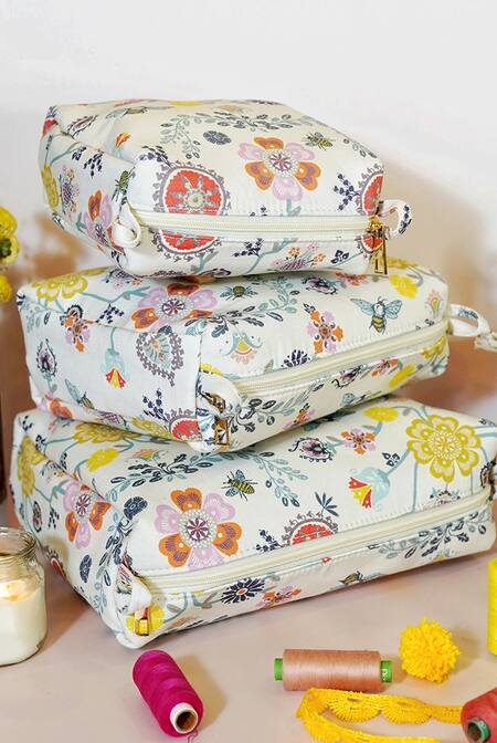 Shop Payal Singhal Accessories Beige Printed Spring Vanity Kits Set Of 3 at Aza Fashions Shop_Payal Singhal Accessories_Beige Printed Spring Vanity Kits Set Of 3_at_Aza_Fashions