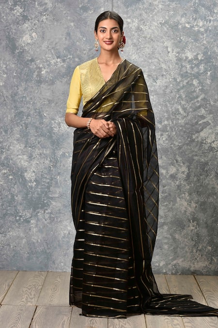 Black Hand Block Printed Chanderi Silk Sarees, 6.3 m (with blouse piece) at  Rs 1650 in Jaipur