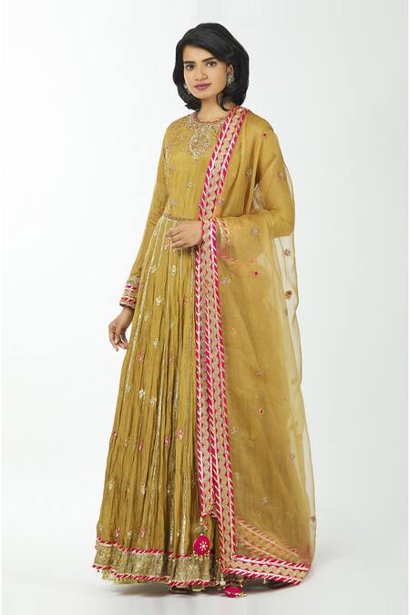Priyanka Singh Yellow Cotton Round Embroidered Anarkali Lehenga Set Online at Aza Fashions Priyanka Singh_Yellow Cotton Round Embroidered Anarkali Lehenga Set _Online_at_Aza_Fashions