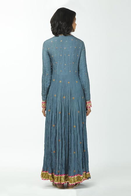 Shop Priyanka Singh Blue Cotton Round Embroidered Anarkali Set at Aza Fashions Shop_Priyanka Singh_Blue Cotton Round Embroidered Anarkali Set _at_Aza_Fashions