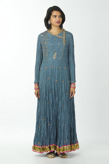 Priyanka Singh Blue Cotton Round Embroidered Anarkali Set Online at Aza Fashions Priyanka Singh_Blue Cotton Round Embroidered Anarkali Set _Online_at_Aza_Fashions