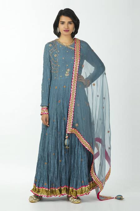 Buy Priyanka Singh Blue Cotton Round Embroidered Anarkali Set Online at Aza Fashions Buy_Priyanka Singh_Blue Cotton Round Embroidered Anarkali Set _Online_at_Aza_Fashions