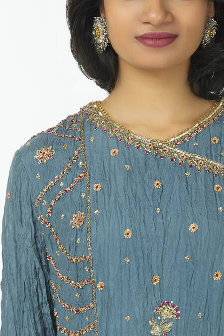 Priyanka Singh Blue Cotton Round Embroidered Anarkali Set at Aza Fashions Priyanka Singh_Blue Cotton Round Embroidered Anarkali Set _at_Aza_Fashions