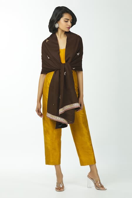 Shop Priyanka Singh Brown Pashmina Shawl at Aza Fashions Shop_Priyanka Singh_Brown Pashmina Shawl _at_Aza_Fashions