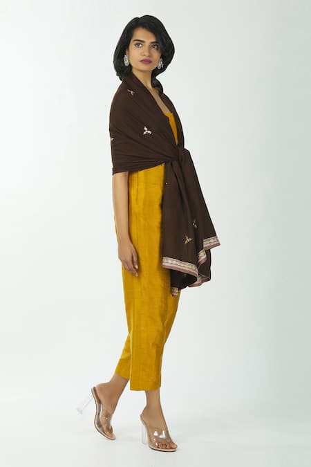 Priyanka Singh Brown Pashmina Shawl Online at Aza Fashions Priyanka Singh_Brown Pashmina Shawl _Online_at_Aza_Fashions