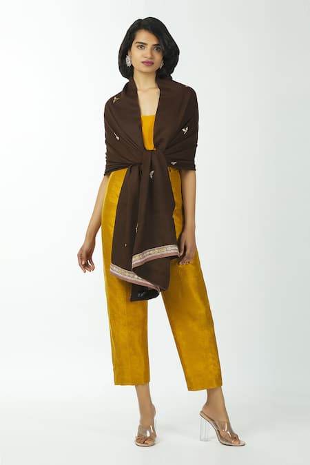 Buy Priyanka Singh Brown Pashmina Shawl Online at Aza Fashions Buy_Priyanka Singh_Brown Pashmina Shawl _Online_at_Aza_Fashions