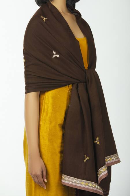 Shop Priyanka Singh Brown Pashmina Shawl Online at Aza Fashions Shop_Priyanka Singh_Brown Pashmina Shawl _Online_at_Aza_Fashions