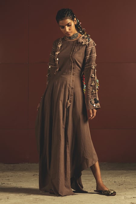 Beautiful Brown Color Sequence With Embroidery Work Gown