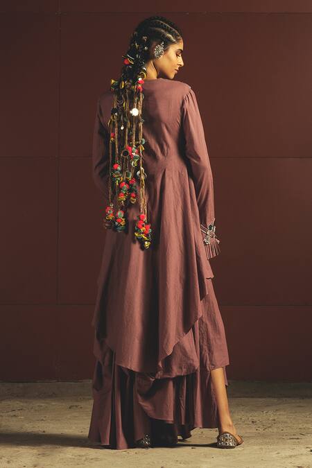 Shop Priyanka Singh Purple Cotton Round Embroidered Kurta And Skirt Set at Aza Fashions Shop_Priyanka Singh_Purple Cotton Round Embroidered Kurta And Skirt Set _at_Aza_Fashions