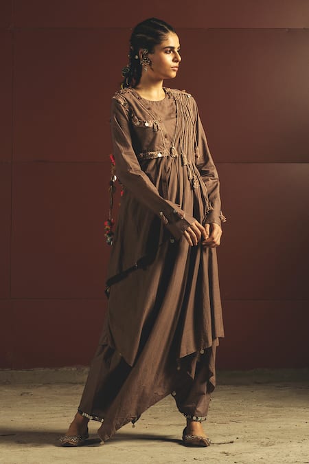 Buy Priyanka Singh Brown Cotton Round Embroidered Kurta And Pant Set Online at Aza Fashions Buy_Priyanka Singh_Brown Cotton Round Embroidered Kurta And Pant Set _Online_at_Aza_Fashions