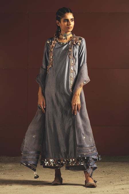 Priyanka Singh Blue Silk Round Embroidered Kurta Set Online at Aza Fashions Priyanka Singh_Blue Silk Round Embroidered Kurta Set _Online_at_Aza_Fashions