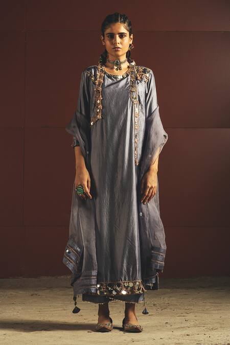 Priyanka Singh Blue Silk Round Embroidered Kurta Set