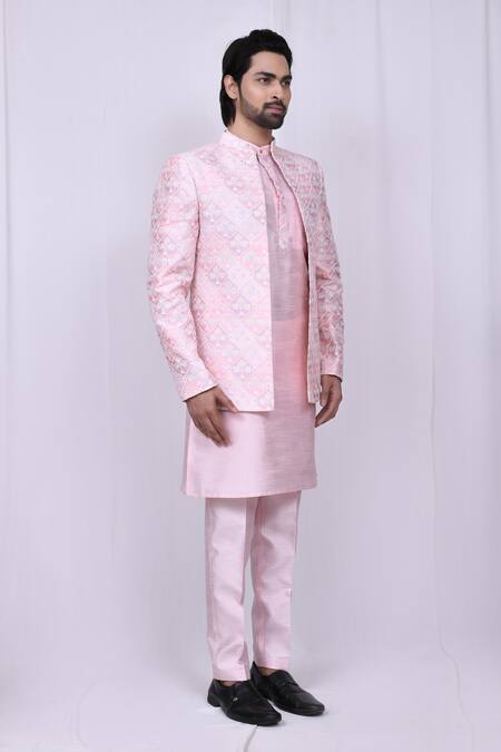 Arihant Rai Sinha Pink Silk Embroidery Jacket And Kurta Set Online at Aza Fashions Arihant Rai Sinha_Pink Silk Embroidery Jacket And Kurta Set _Online_at_Aza_Fashions