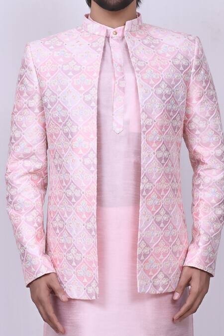 Arihant Rai Sinha Pink Silk Embroidery Jacket And Kurta Set at Aza Fashions Arihant Rai Sinha_Pink Silk Embroidery Jacket And Kurta Set _at_Aza_Fashions