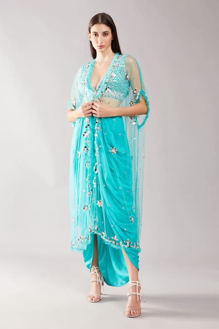 Preeti S Kapoor Mirror Work Cape & Skirt Set 