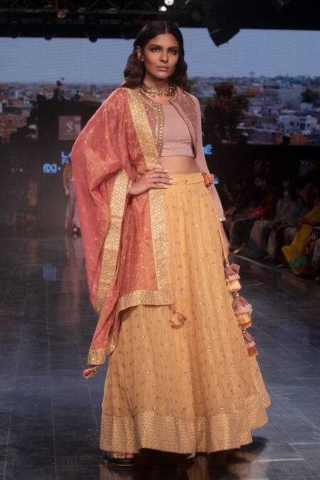 Shruti Sancheti Yellow Gold Tissue Sequin And Thread Round Embroidered Jacket Lehenga Set Online at Aza Fashions Shruti Sancheti_Yellow Gold Tissue Sequin And Thread Round Embroidered Jacket Lehenga Set _Online_at_Aza_Fashions