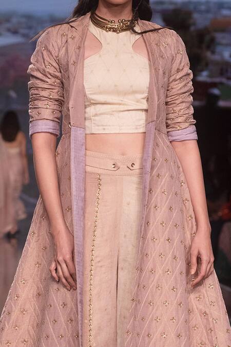 Buy Shruti Sancheti Pink Gold Tissue Sequin And Thread Trench Collar Embroidered & Palazzo Set Online at Aza Fashions Buy_Shruti Sancheti_Pink Gold Tissue Sequin And Thread Trench Collar Embroidered & Palazzo Set _Online_at_Aza_Fashions