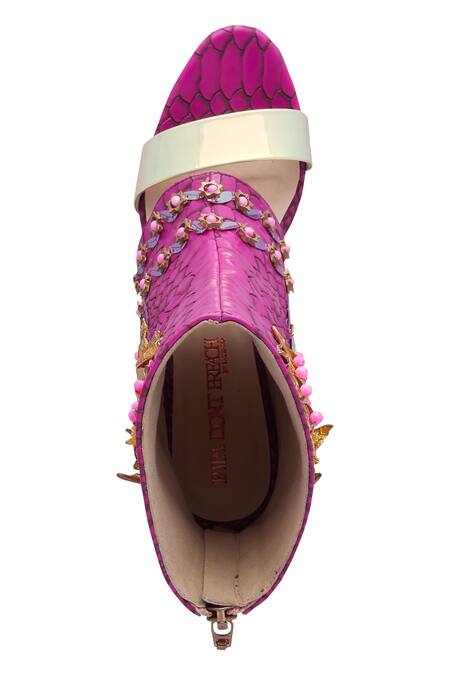 Shop_Papa Don't Preach Accessories_Pink Embroidered Block Heels_Online_at_Aza_Fashions