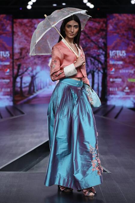 Shruti Sancheti_Blue Silk Embroidered Skirt_Online_at_Aza_Fashions