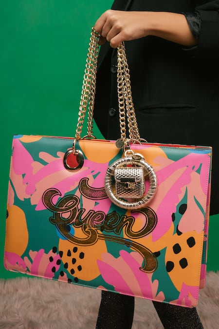 Buy Multi Color Printed Vegan Leather Tote Bag by Papa Don't