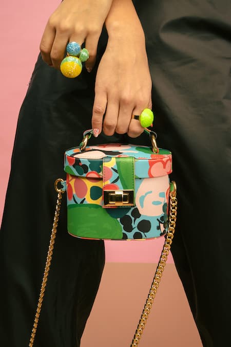 Buy Multi Color Printed Vegan Leather Binocular Sling Bag by Papa