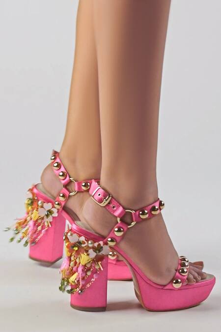 Buy_Papa Don't Preach Accessories_Pink Beads, Tassels Open Toe Block Heels_Online_at_Aza_Fashions