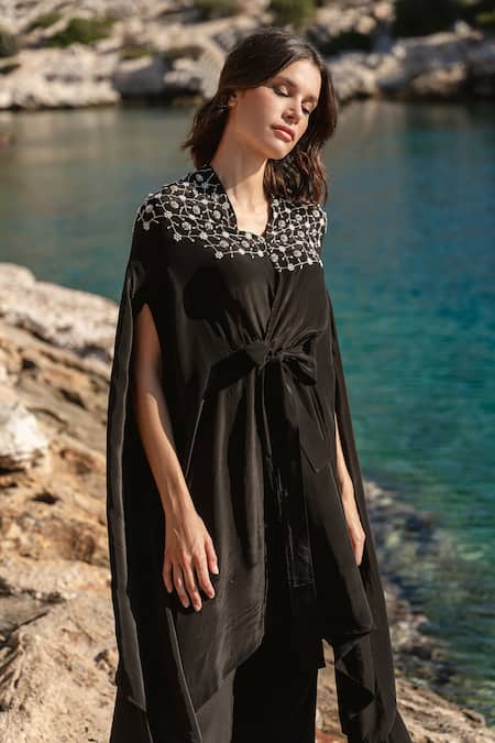 Buy Shruti Sancheti Black Crepe Sequin, Bead And Cutdana Work Cape V Neck Embroidered Pant Set Online at Aza Fashions Buy_Shruti Sancheti_Black Crepe Sequin, Bead And Cutdana Work Cape V Neck Embroidered Pant Set _Online_at_Aza_Fashions