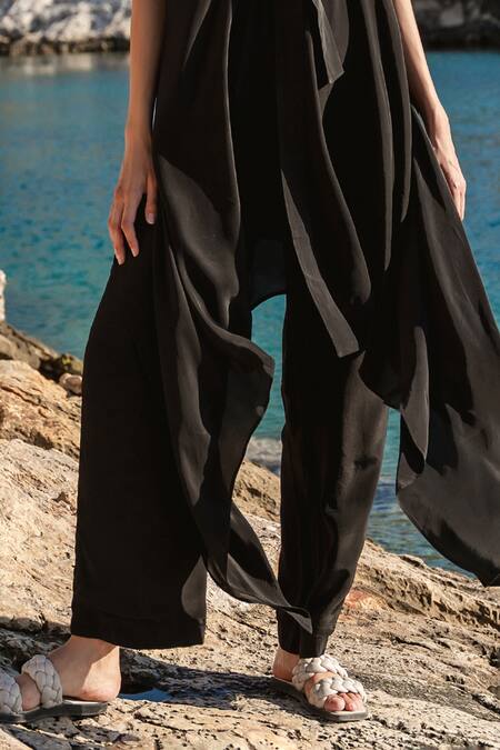 Shop Shruti Sancheti Black Crepe Sequin, Bead And Cutdana Work Cape V Neck Embroidered Pant Set Online at Aza Fashions Shop_Shruti Sancheti_Black Crepe Sequin, Bead And Cutdana Work Cape V Neck Embroidered Pant Set _Online_at_Aza_Fashions