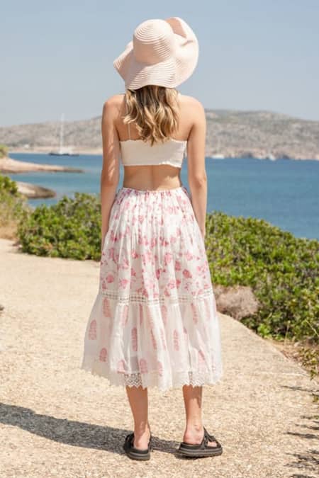 Shop_Shruti Sancheti_White Silk Mulmul, 100% Cotton Floral Print, Thread, Bead And Crochet Tiered Dress _at_Aza_Fashions