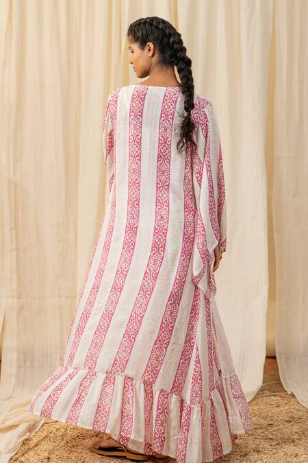 Label Reyya_White Rayon Lurex Floral Panel Print And Sequin Work Jacket Tiered Pant Set_Online_at_Aza_Fashions