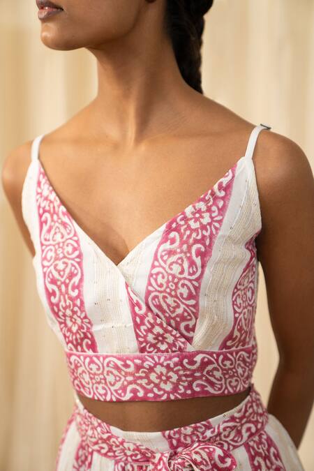 Buy_Label Reyya_White Rayon Lurex Floral Panel Print And Sequin Work Jacket Tiered Pant Set_Online_at_Aza_Fashions