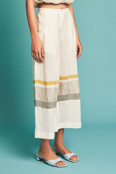 Manan White Handloom Linen Pant 3